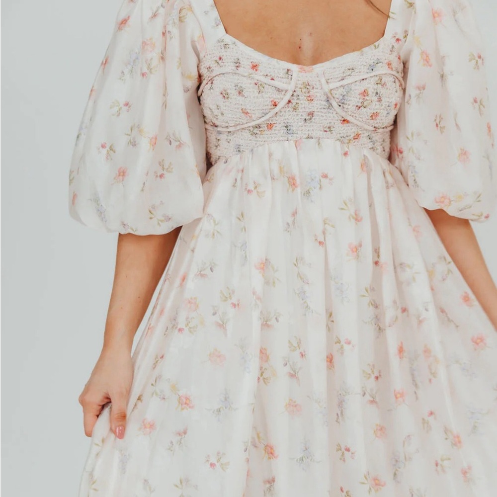 Floral Maxi Dress in Cream and Pink